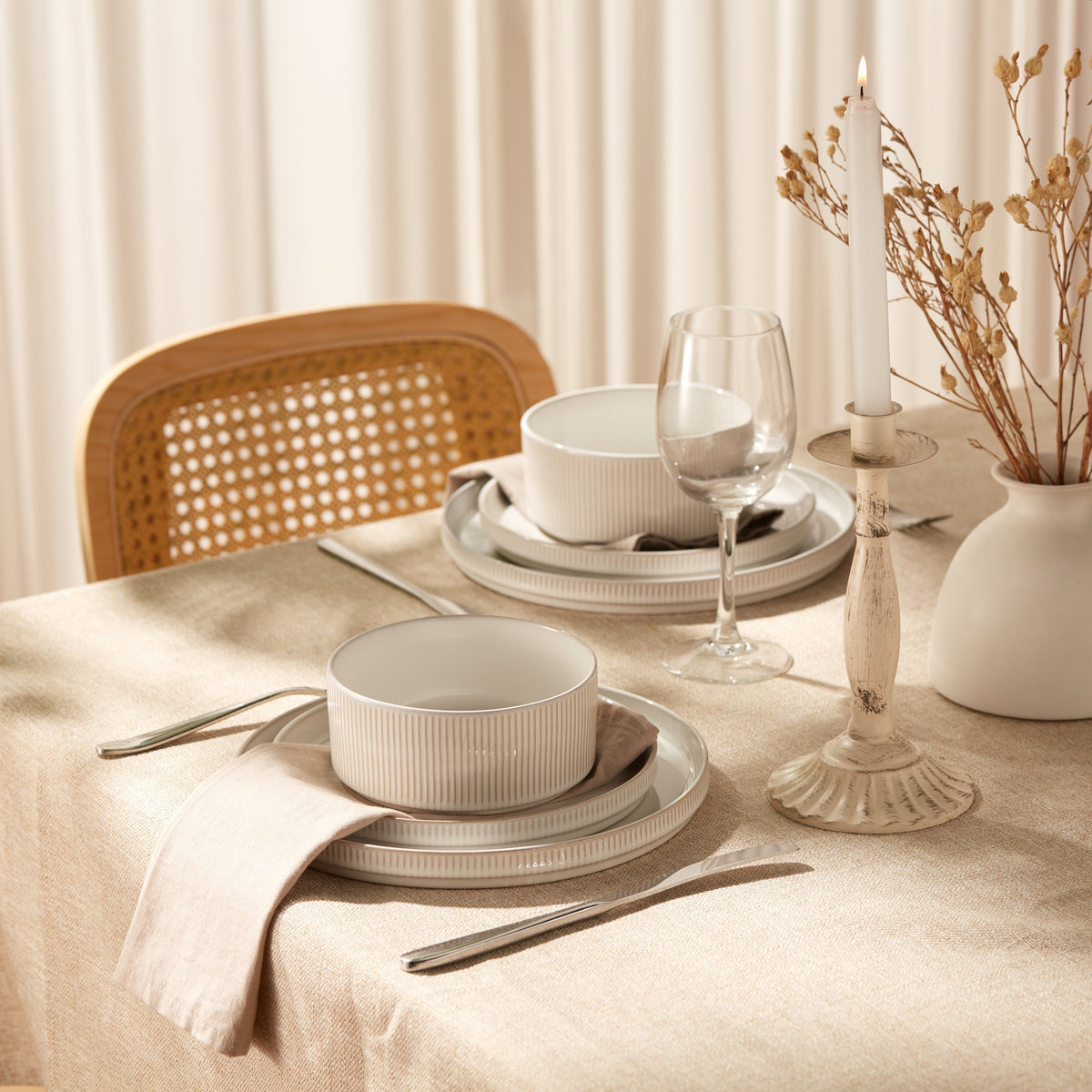 Kook Ceramic Dinnerware Set, 12 Piece, Service for 4, Hearthstone Collection