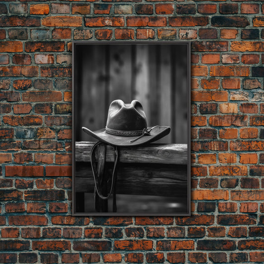 Cowboy Hat Print Black & White Canvas Art