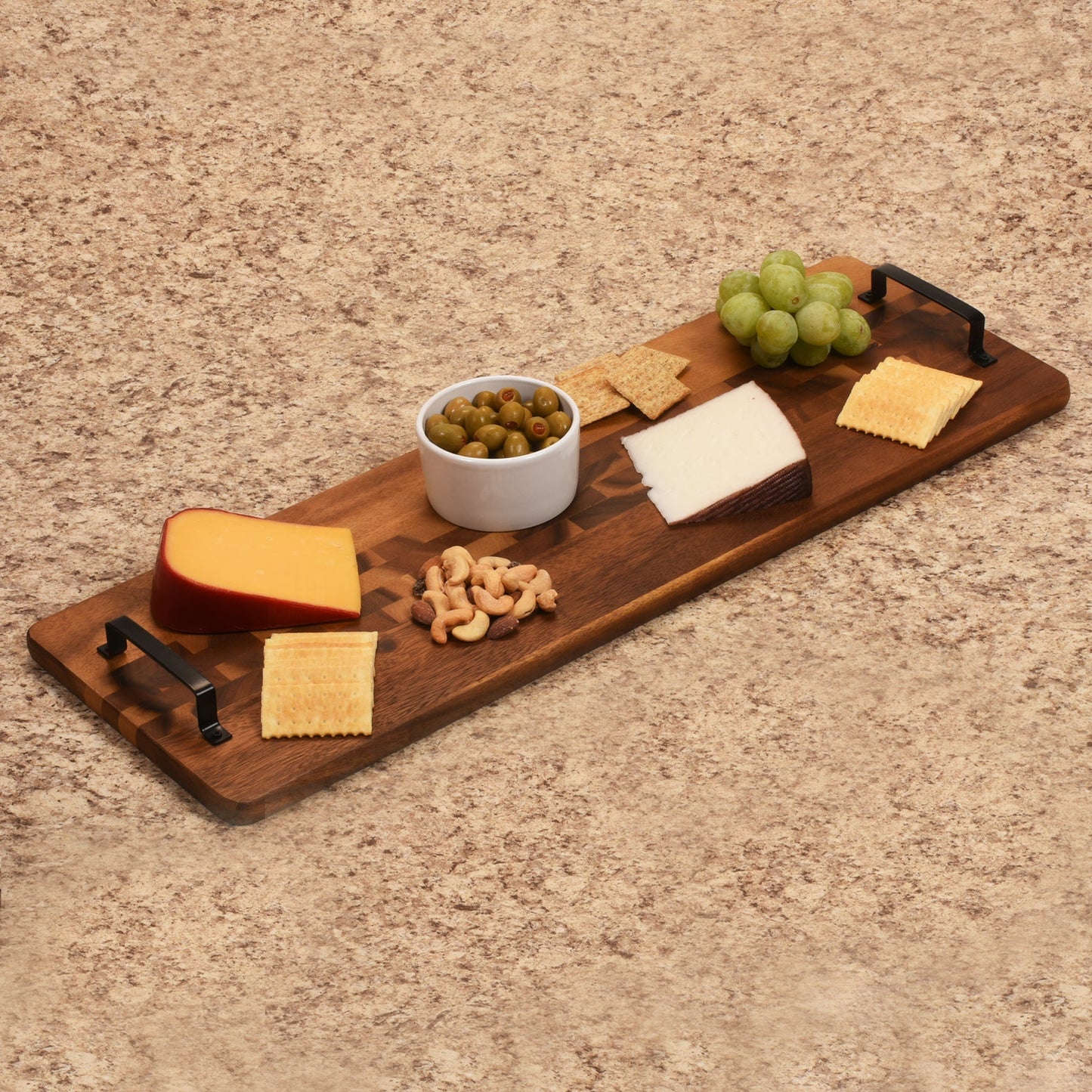 Velora Acacia Serving Tray with Metal Handles