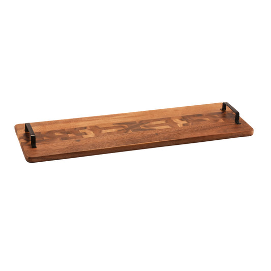 Velora Acacia Serving Tray with Metal Handles