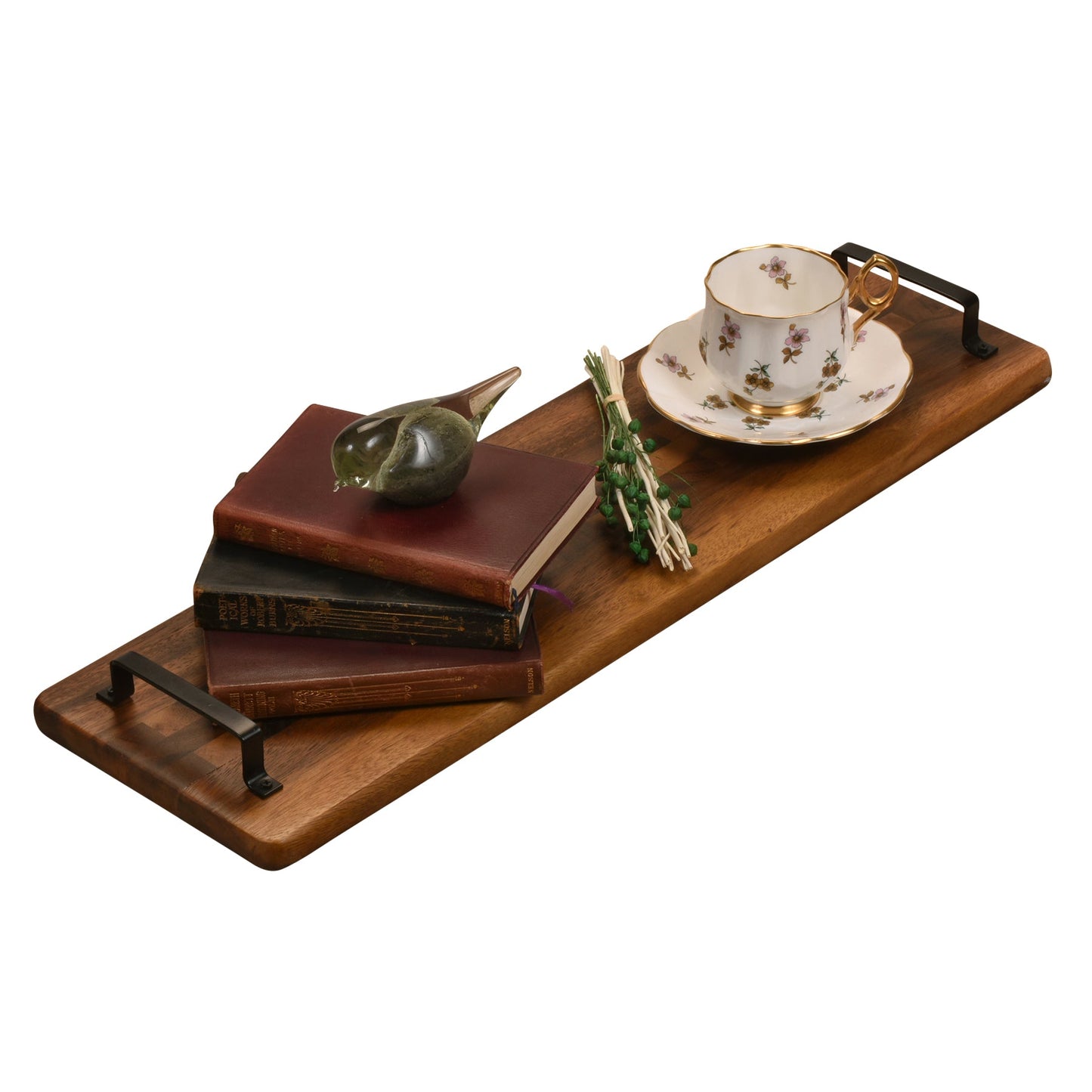 Velora Acacia Serving Tray with Metal Handles