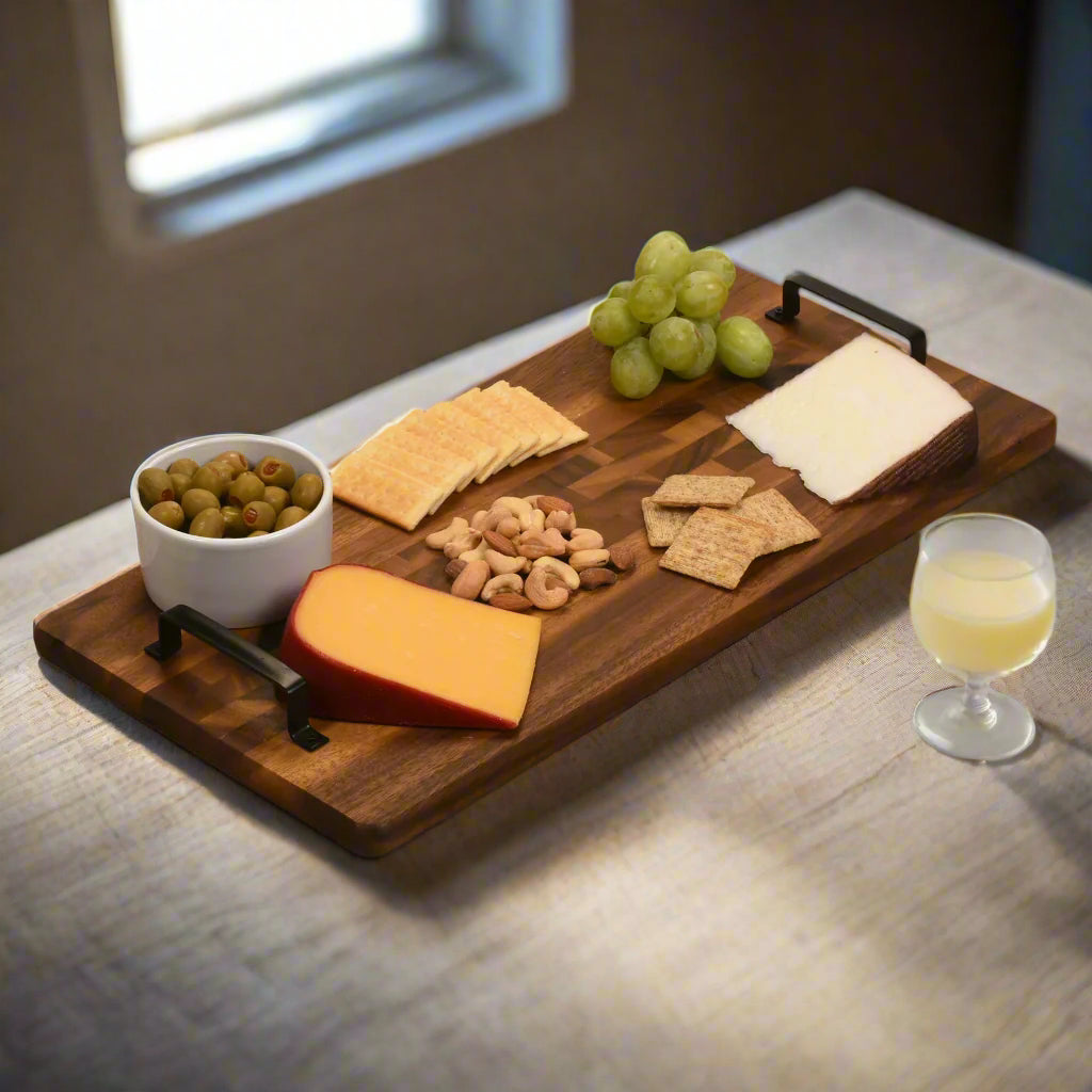 Velora Acacia Serving Tray with Metal Handles