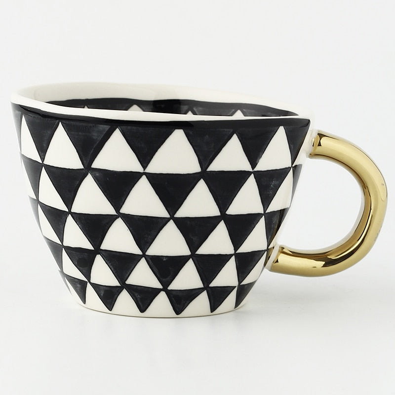 Luxe Hand Painted Gold Handle Ceramic Mugs