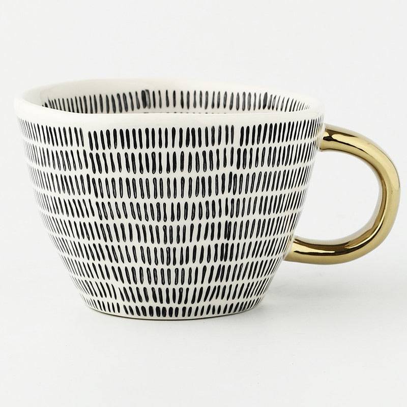 Luxe Hand Painted Gold Handle Ceramic Mugs