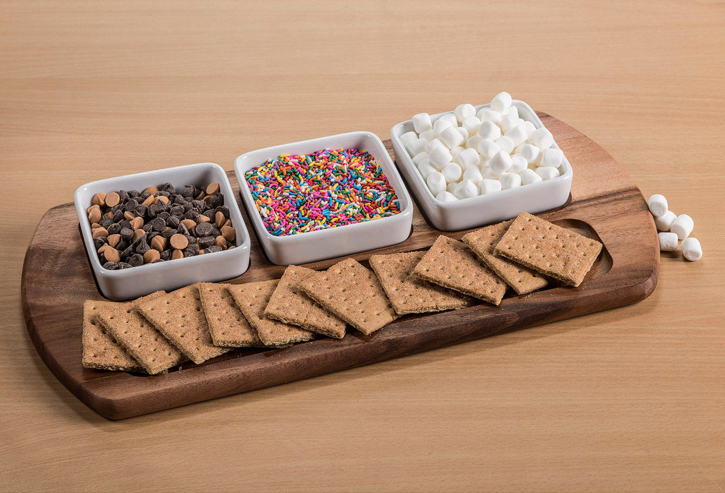 Sonoma Charcuterie / Serving Tray w/ 3 Square Ceramic Bowls