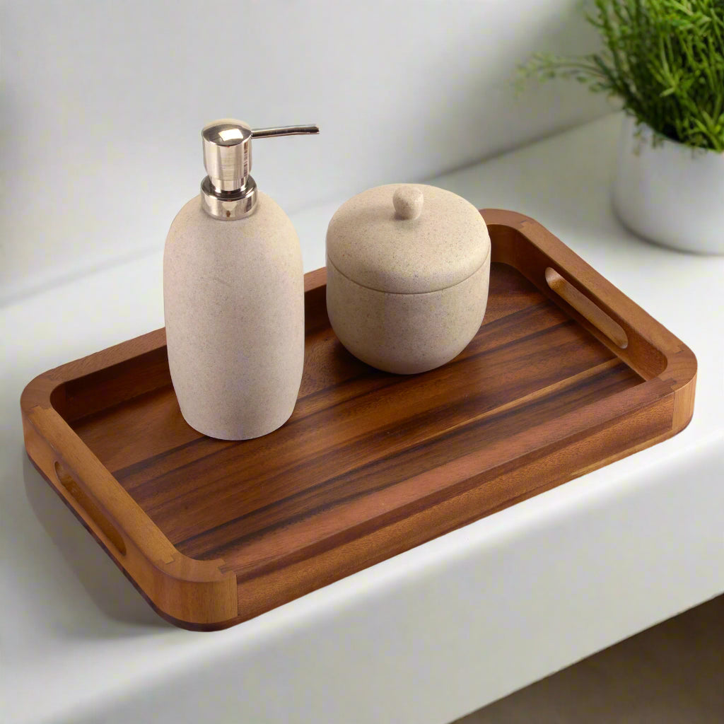 Rectangular Acacia Wood Serving Tray - Solid Bottom