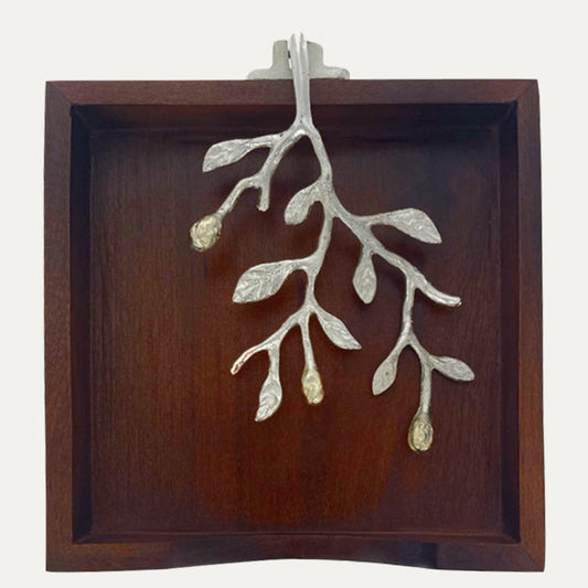 Solid Wood & Silver Napkin Holder
