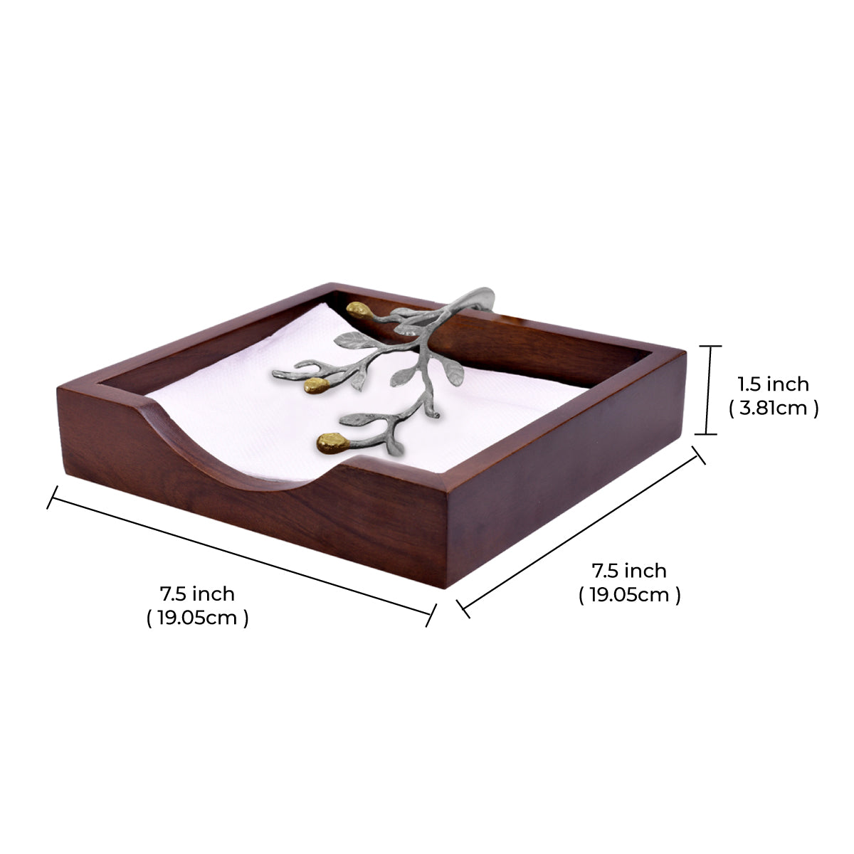 Solid Wood & Silver Napkin Holder