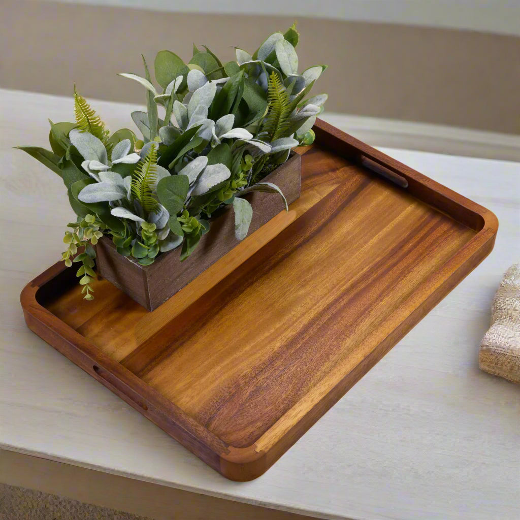 Rectangular Acacia Wood Serving Tray - Solid Bottom
