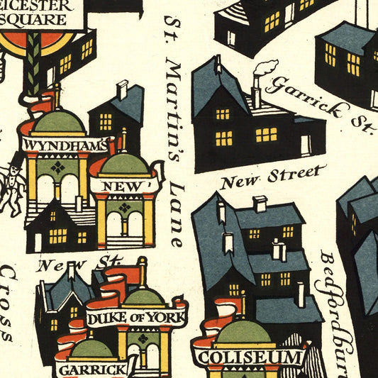 Vintage Map of London Theater District, England 1915