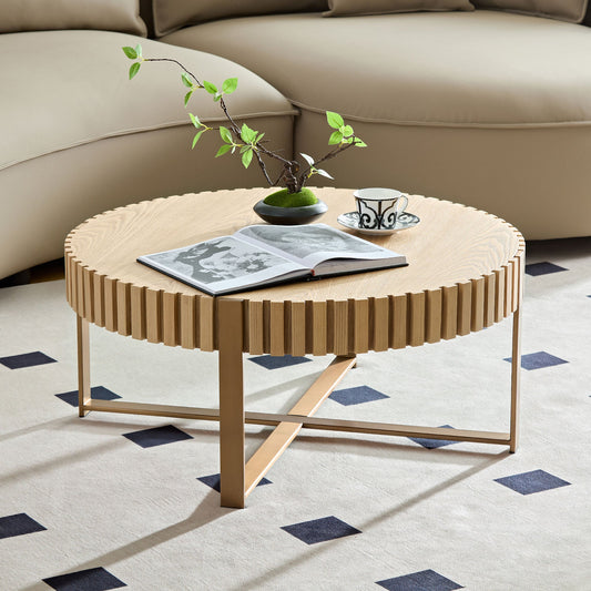 Natural Ash Handcrafted Drum Coffee Table