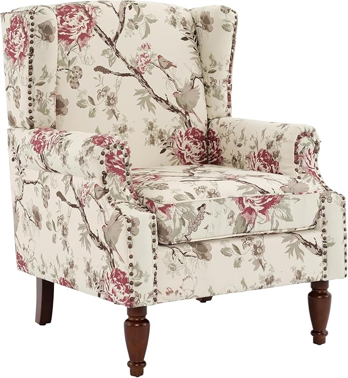 High Back Upholstered Floral Armchair