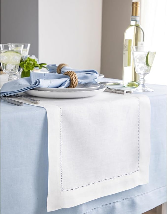 Solino 100% Linen Classic Hemstitch White Table Runner