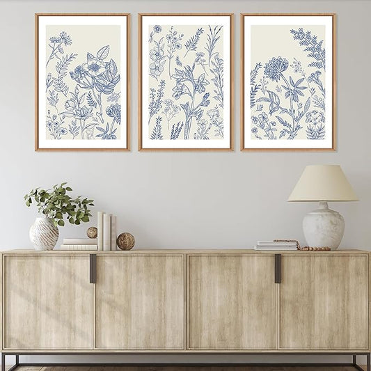 Classic Chinoiserie Watercolor Floral Framed Canvas