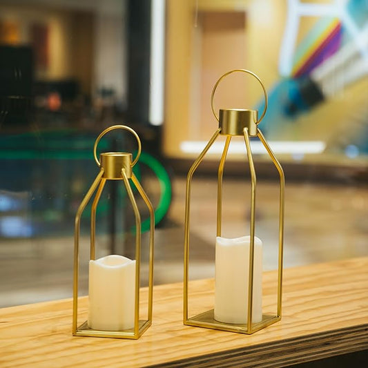 HPC Decor Modern Gold Farmhouse Lantern Set