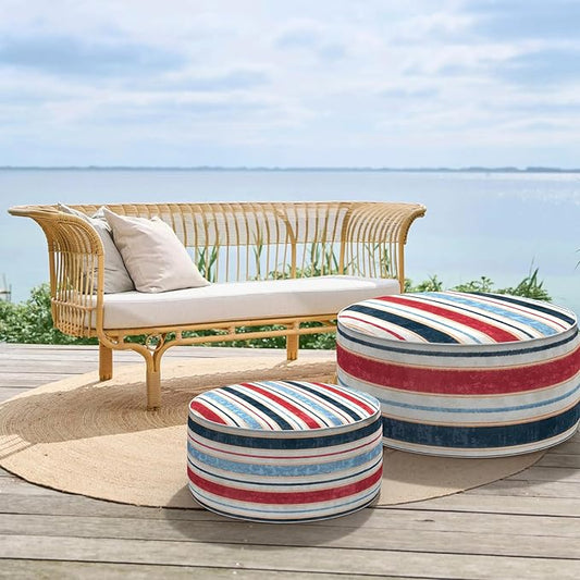 Red & Blue Stripe Inflatable Ottoman