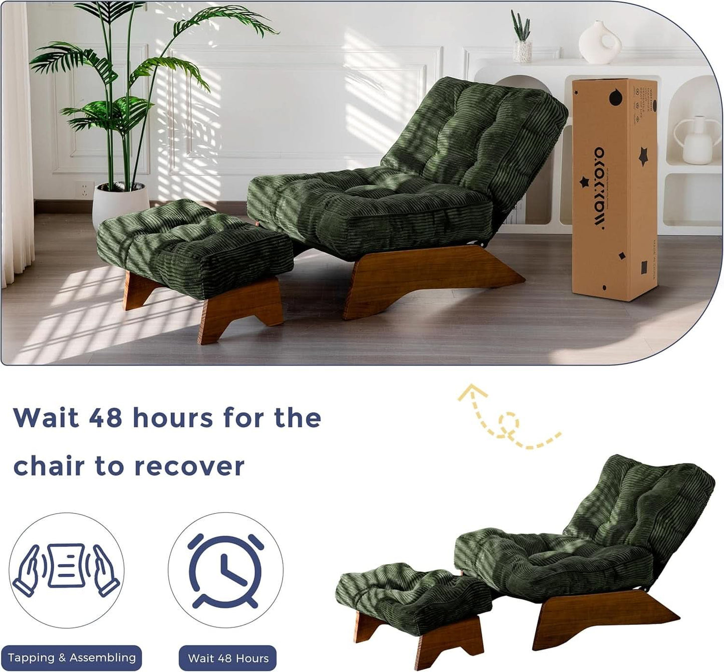 Juniper Green Adjustable Backrest Accent Chair With Ottoman