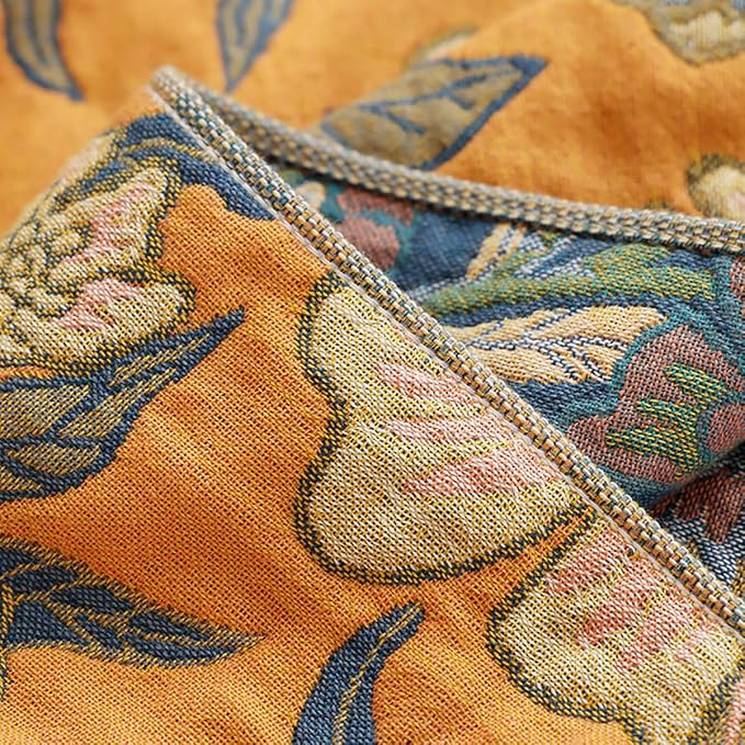 Flower Branch Orange Muslin Blanket 4-Layer Gauze 100% Cotton