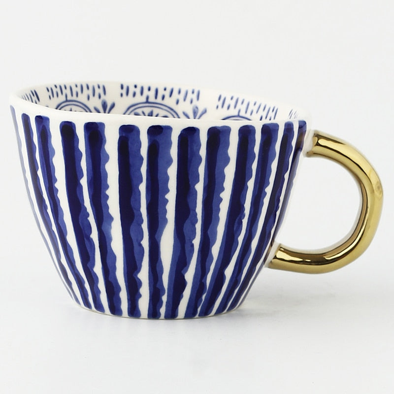 Luxe Hand Painted Gold Handle Ceramic Mugs