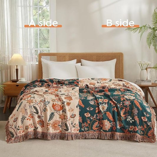 100% Cotton Autumn Boho Throw Blanket