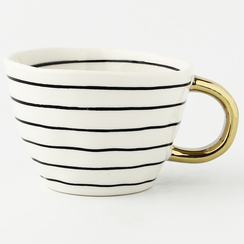 Luxe Hand Painted Gold Handle Ceramic Mugs