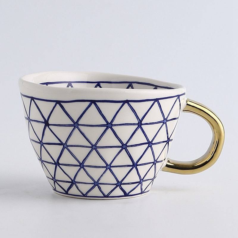 Luxe Hand Painted Gold Handle Ceramic Mugs