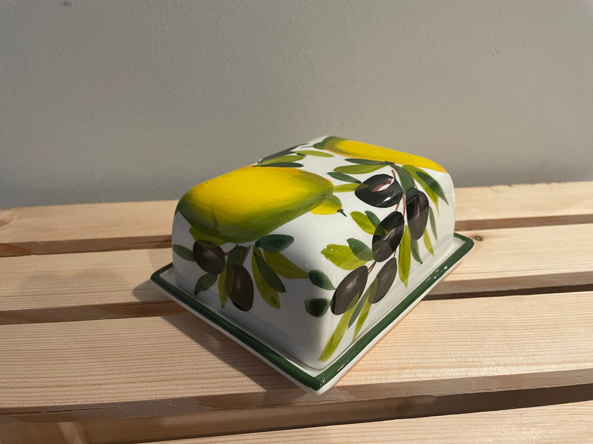 Italian Hand-Painted Ceramic Butter Dish