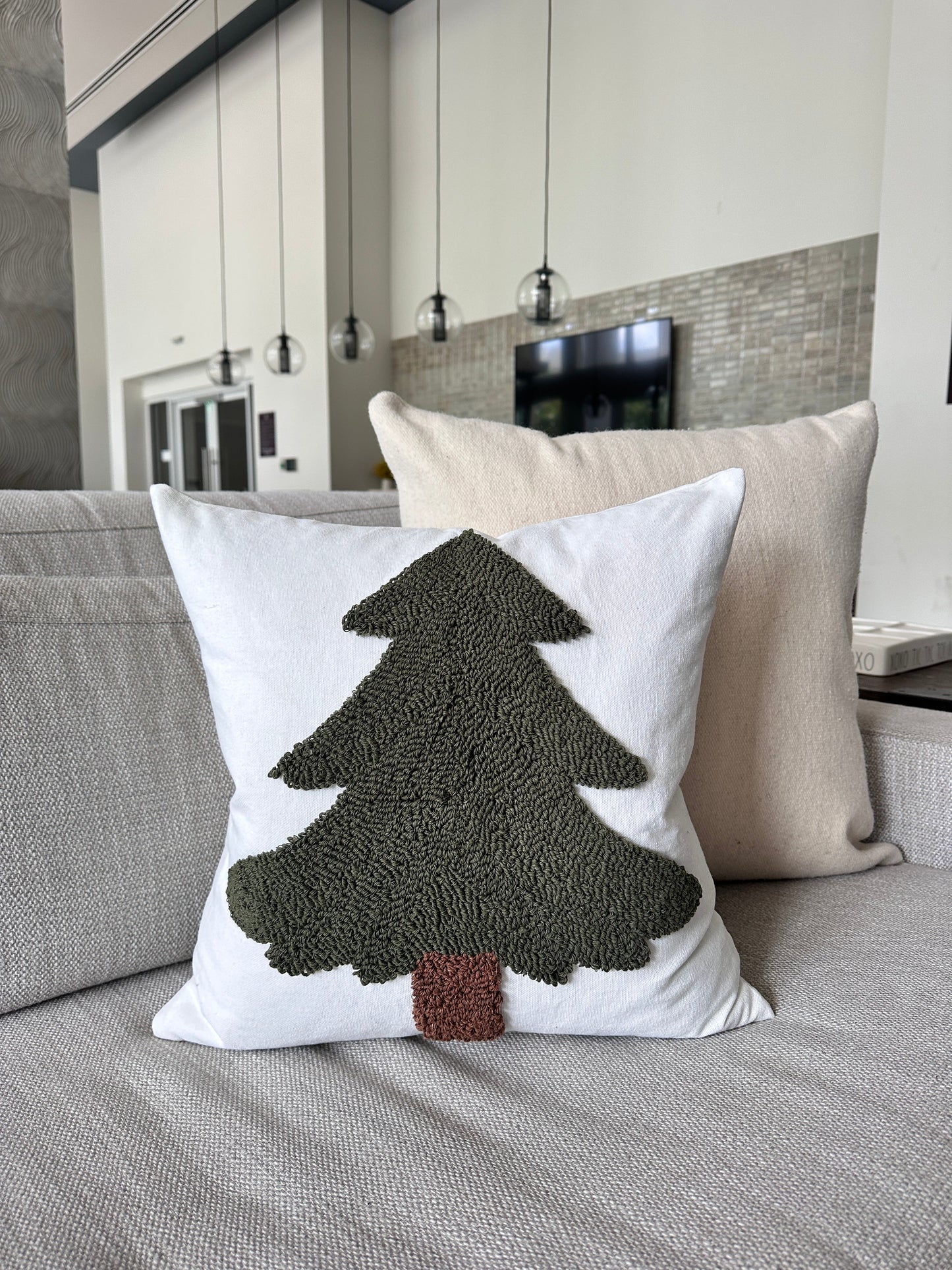 Forest Green Tufted Christmas Tree Pillow Cover