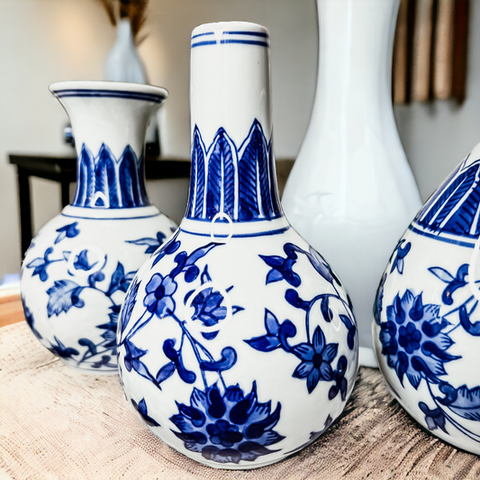 Chinoiserie Hand-Painted Mediterranean Canton Vases