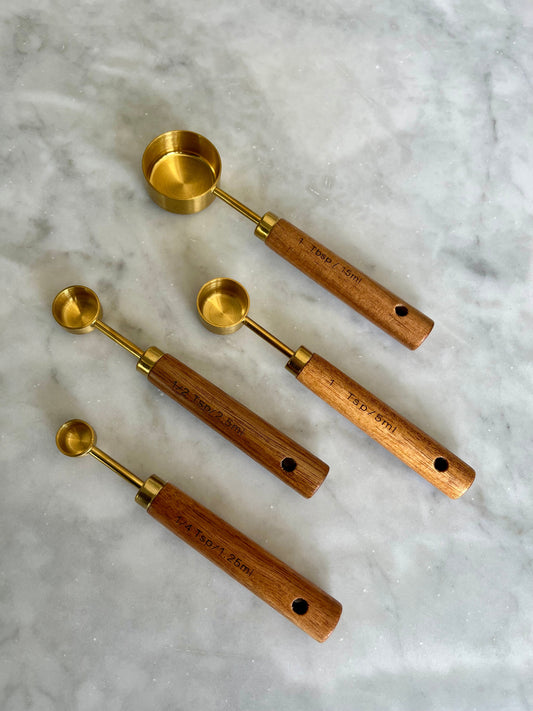Acacia Wood & Gold Measuring Cups