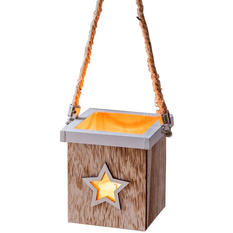 Christmas Tree Wood Box Candle Holder Ornament
