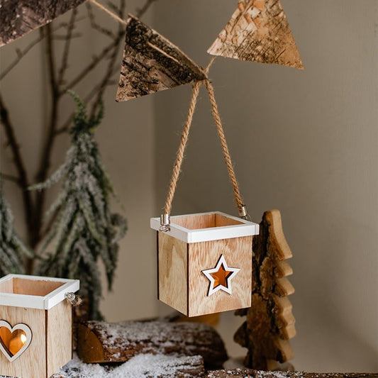 Christmas Tree Wood Box Candle Holder Ornament