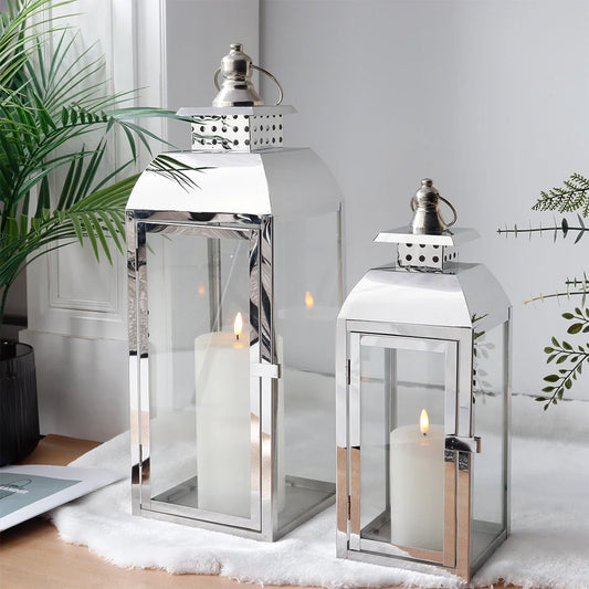 Meira Stainless Steel Decorative Candle Lanterns ( Set of 2 )