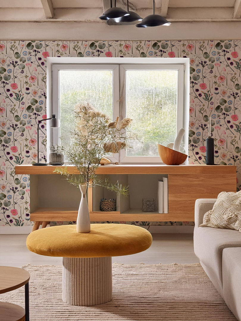 Floral Finds Wallpaper, white