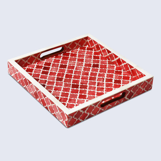 Red & White Moroccan Pattern Tray