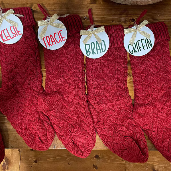 Red Cable Hand-Knit Christmas Stocking