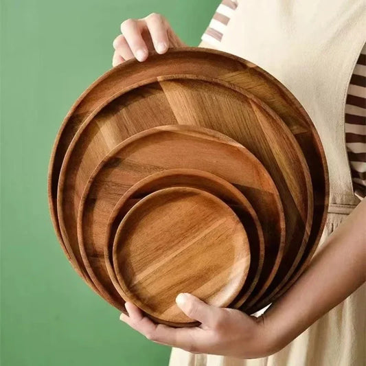 Acacia Wood Round Dinner Tray