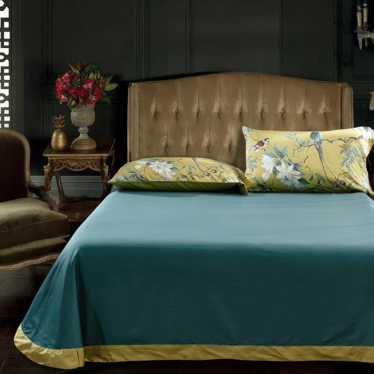 Solarosa Yellow Floral Egyptian Cotton Bedding Set