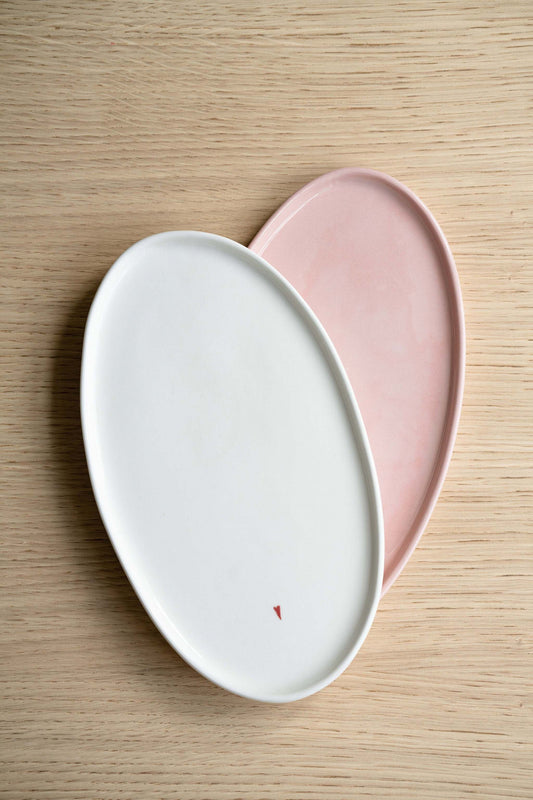 Handmade Porcelain Oval Platter. Powder Pink