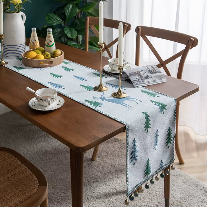Embroidered Christmas Tree Table Runner
