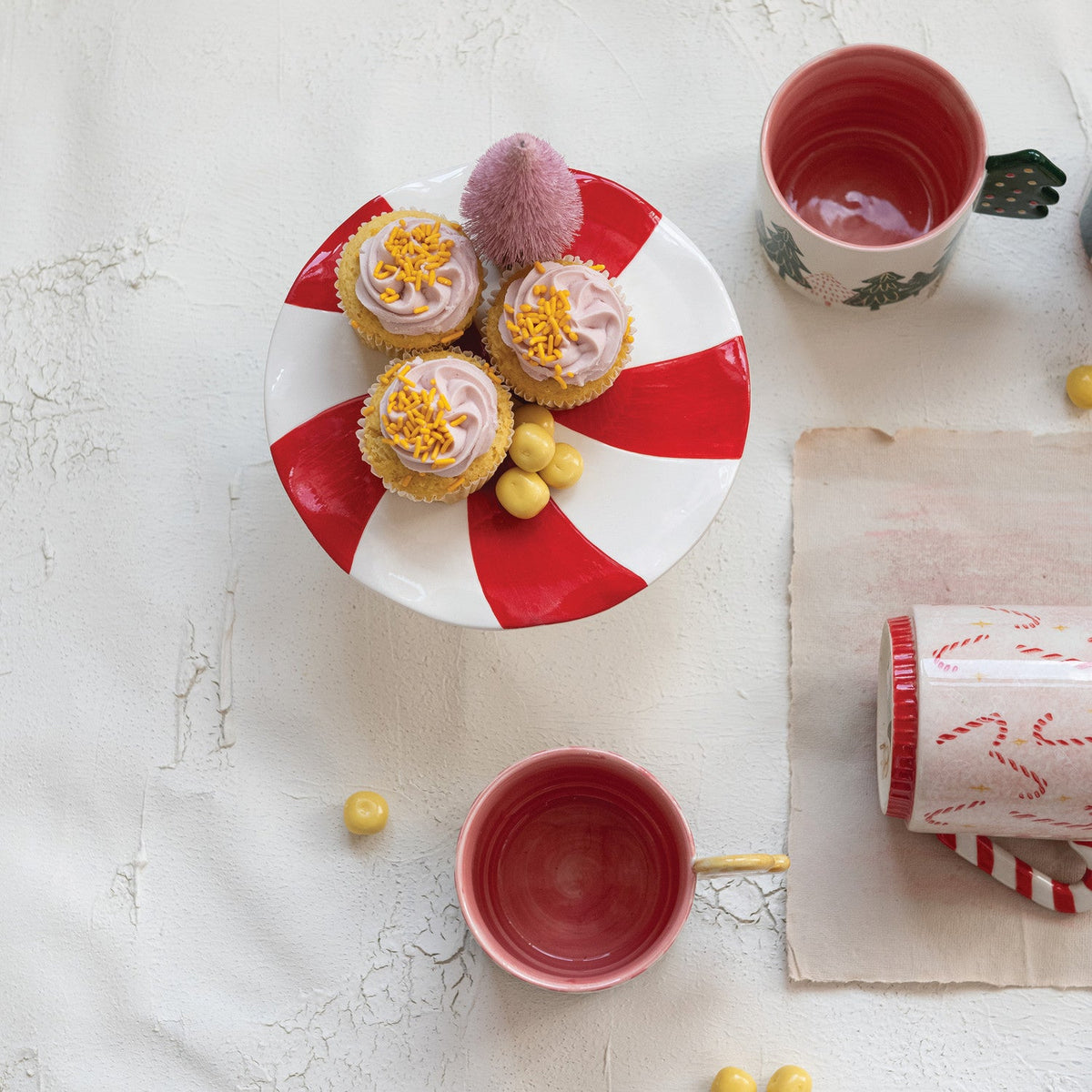 Hand-Painted Ceramic Peppermint Pedestal