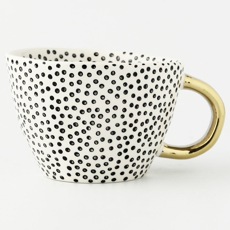 Luxe Hand Painted Gold Handle Ceramic Mugs