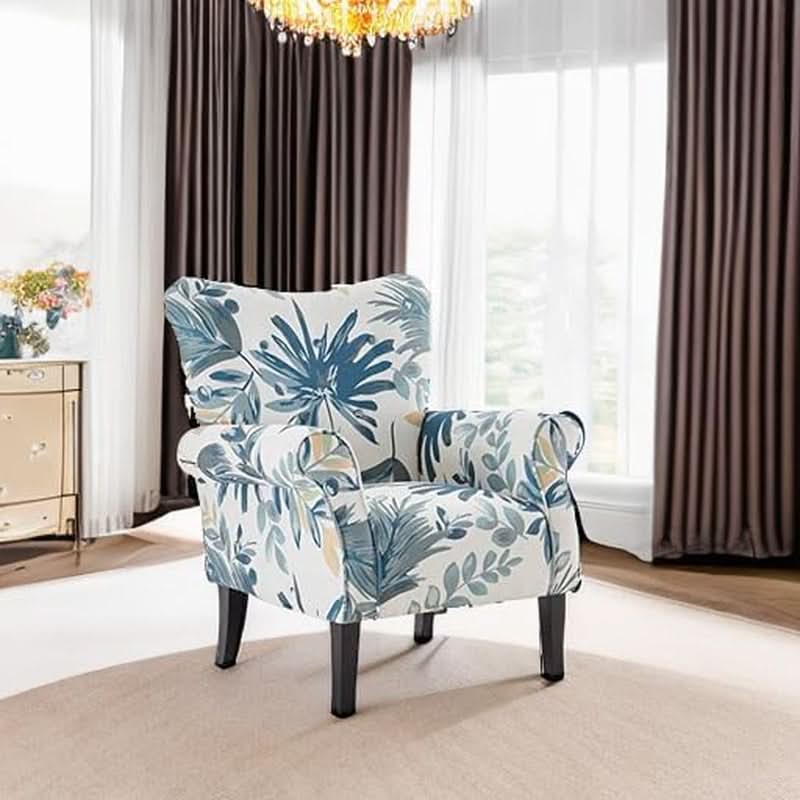 Iconic Wingback Blue Floral Upholstered Chair