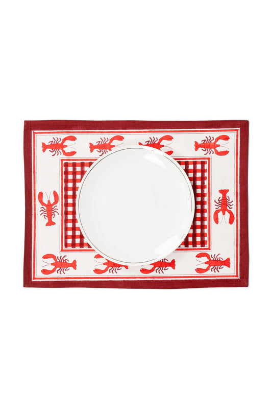 Lobster Red Gingham Blockprint Placemat