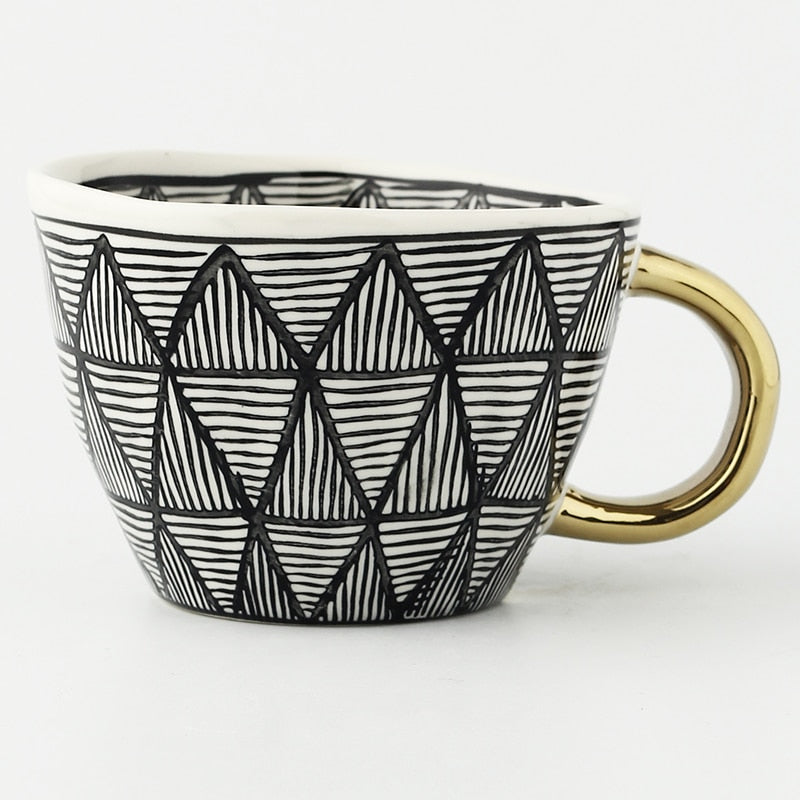 Luxe Hand Painted Gold Handle Ceramic Mugs