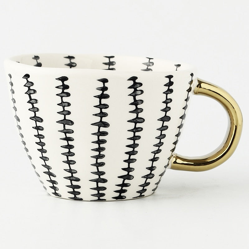 Luxe Hand Painted Gold Handle Ceramic Mugs
