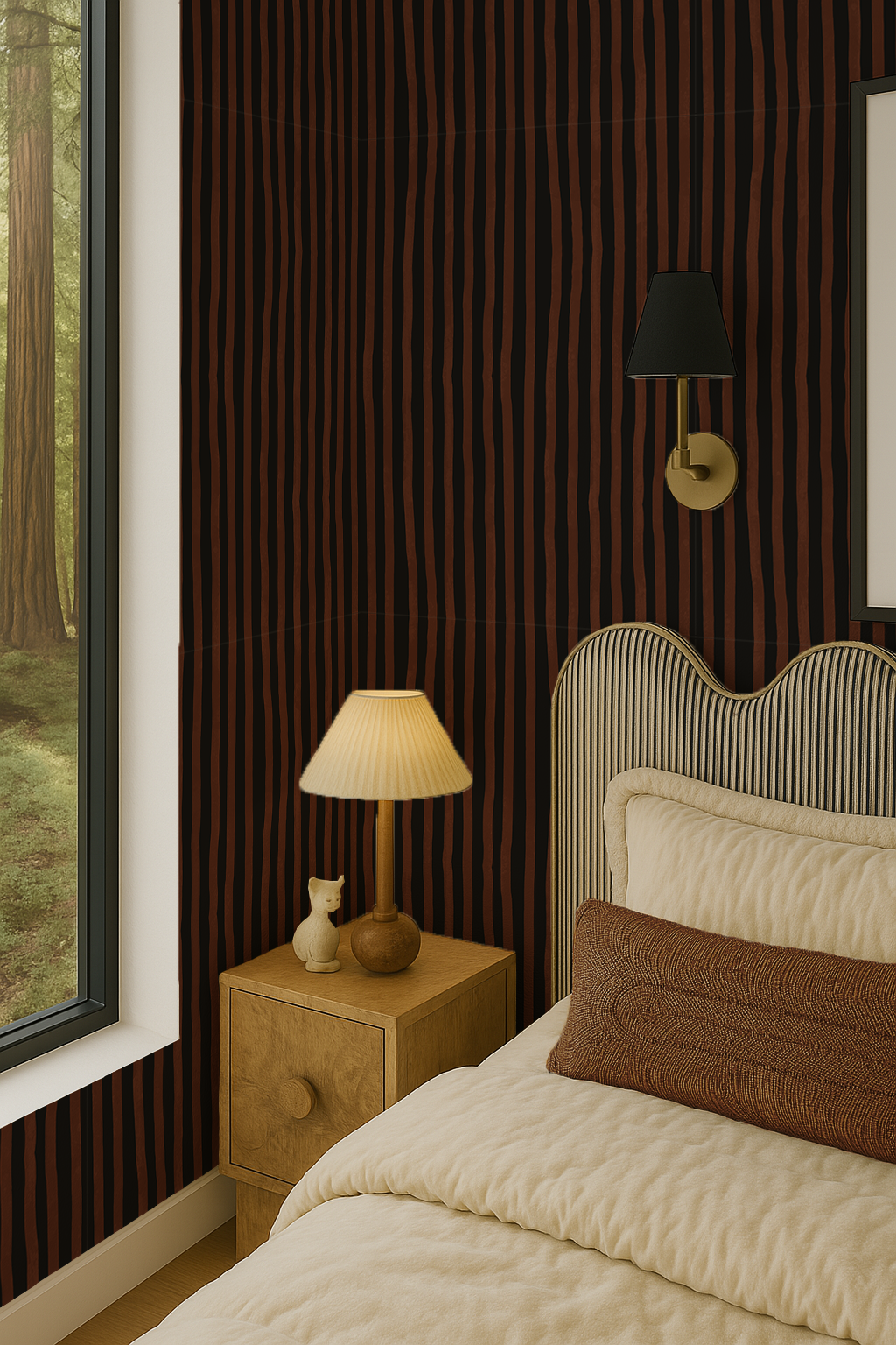 Dolce Stripe Wallpaper, black & chocolate brown