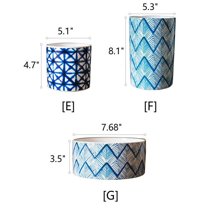 Geometric Blue Print Ceramic Planter