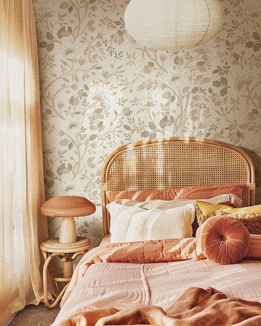 Camellia Study Wallpaper in Natural Linen
