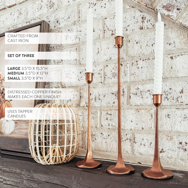 Copper Finish Cast Iron Taper Candle Holders